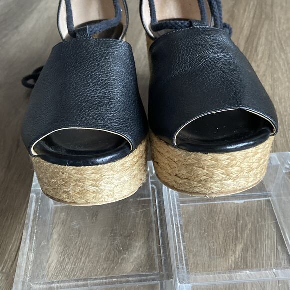 Michael Kors Espadrilles Platform Sandals Sz 8 Black Leather Tie-up - Picture 8 of 15